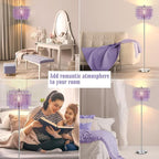Crystal Floor Lamp Purple, 64" Tall Standing Lamps with Double-Layer Lampshade, Elegant Floor Lamp with On/Off Foot Switch, Standing Lamps for Living Room, Bedroom, Dresser, Office, Bulb Included