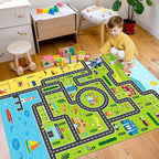 Kids Rug Playroom Car Rug Play Mat City Life Road Rugs Fun City Map Carpet for Bedroom(Green-Rug, 3.3x4.9ft)