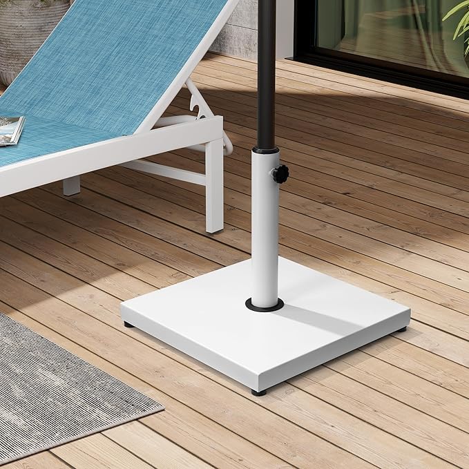 Patio Umbrella Base, 43lbs, Outdoor Heavy Duty Square Concrete Stand Market Umbrella, White