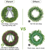 Vlorart 32" Faux Round Boxwood Wreath, Artificial Large Boxwood Wreath Front Door Wreaths Artificial Spring Summer Greenery Hanging with A Plaid Bow for Villa Wall Hanging Window Wedding Party Decor