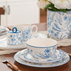 Bico Blue Garden Toile De Jouy Salad Plates Set of 4, 8.75 Inch Ceramic Dessert Plates for Salad, Appetizer, Side Dishes, Microwave and Dishwasher Safe, Gift for Housewarming and Thanksgiving