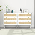 Anmytek White Dresser for Bedroom with 3 Drawers, Modern Wood 3 Drawer Dresser, White Chest of Drawer with Spacious Storage Rattan Dresser for Bedroom H0072