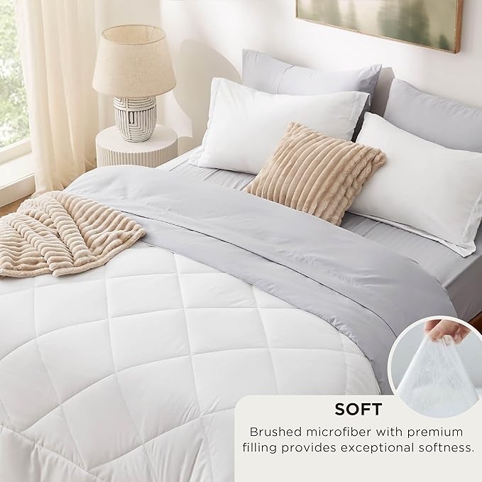 Bedsure King Comforter Set - 7 Pieces Reversible White and Grey Bedding, King Bed Set for All Seasons, Bed in a Bag with Down Alternative Comforter, Grey Sheets, Pillowcases & Shams