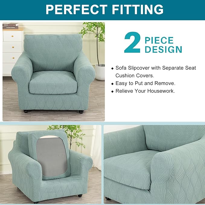 KRFOONN 2 Piece Chair Covers Printed Sofa Covers Couch Covers Washable Armchair Sofa Couch Slipcover Furniture Protector with Elastic Bottom for Living Room (Armchair, 68), Small