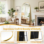 Full Length Mirror, 59"x18" Oversized Floor Mirror Freestanding, Full Body Mirror Floor Standing Mirrors with Stand, Hanging Mounted Mirrors for Bedroom Living Room, Gold, Arched Style
