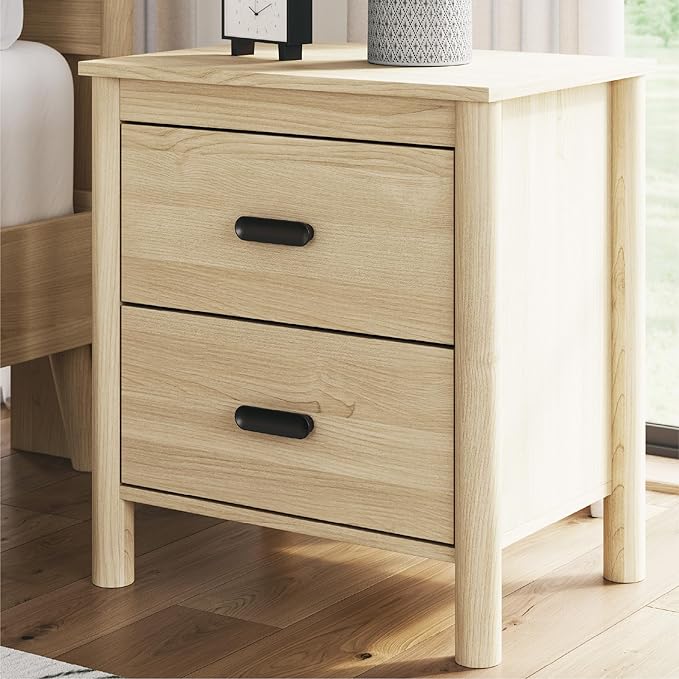 Signature Design by Ashley Cabinella Casual 2-Drawer Nightstand with Round Post Legs, 24.37" Tall, Light Brown