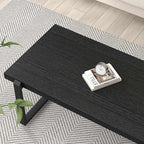 EXCEFUR Modern Black Coffee Table, Industrial Wooden and Metal Center Table for Living Room, Rectangle Cocktail Tea Table, Black Oak, 44 Inch