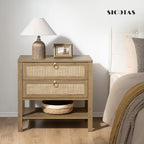 SICOTAS Nightstands Set of 2 for Bedroom, Bedside Tables with Drawer & Open Shelf, Modern Boho Nightstand Set for Master Bedroom