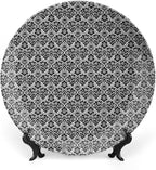 XISUNYA 7 Inch Decorative Plate, Victorian Dinner Plate, Antique Ancient Swirls and Flowers Print Ornament Display Plate Decor Accessory for Dining, Parties, Wedding, Black and White