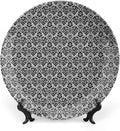 XISUNYA 6 Inch Decorative Plate, Victorian Ceramic Plate, Antique Ancient Swirls and Flowers Print Ceramic Wall Hanging Decor Accessory for Dining Table Tabletop Home Decor, Black and White