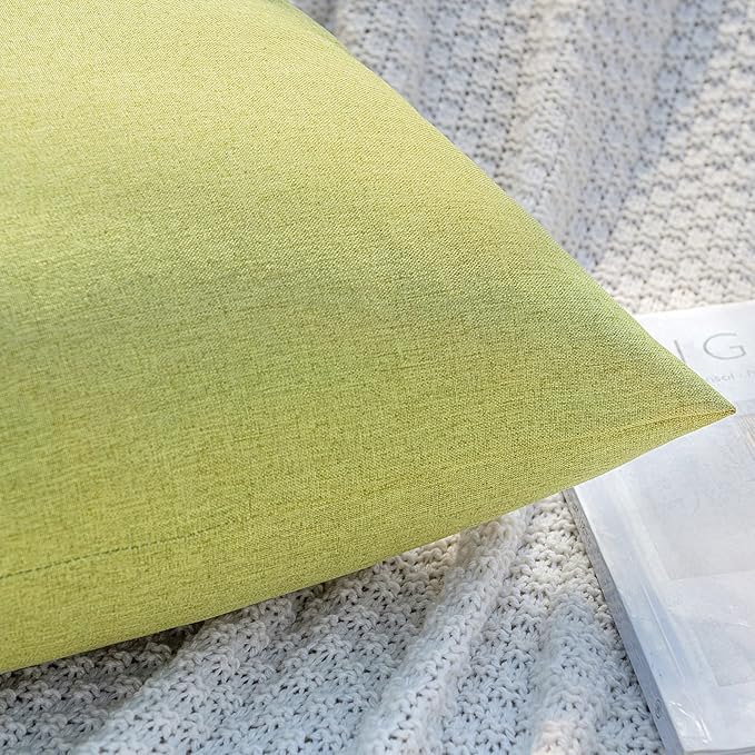 MIULEE Pack of 2 Decorative Outdoor Solid Waterproof Throw Pillow Covers Spring Faux Linen Garden Farmhouse Cushion Cases for Patio Tent Balcony Couch Sofa 18x18 Inch Moss Green