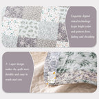 Whale Flotilla Patchwork Quilt Twin Size, Extra Soft Boho Floral Bedspreads for Bed Reversible Lightweight Twin Quilt Bedding Set Printed Coverlets with 1 Pillow Sham for All Seasons, Grey
