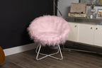 BIRDROCK HOME Faux Fur Papasan Chair with Black Legs - Luxuriously Soft & Lightweight - Wide Cushion Seat for Playroom, or Living Room - Moon Chair - Metal - Fluffy Round Seat - Circle - Pink