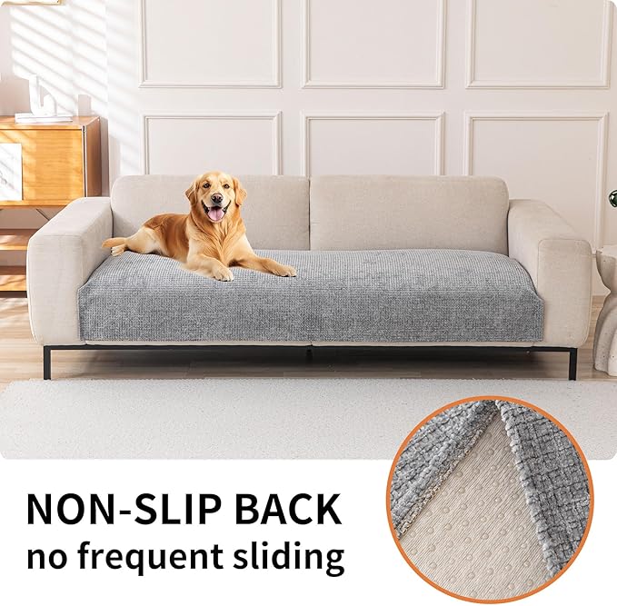 HAOMAIJIA Pet Couch Covers for Sofa Waterproof Couch Cover for Dogs Chenille Non Slip Sofa Covers Washable for 3 Cushion Couch Furniture Protector (Grey, 36.5" x 95" 1 Pack)