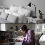 O'Bright Astrum - LED Desk Lamp with Dual USB Charging Ports, 100% Metal, 270 Degree Swivel Arms, Soft White Light (3000K), Bedside & Home Office Table Lamp, ETL Listed, Black