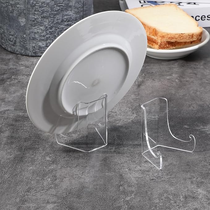 2 PCS Acrylic Plate Stand Clear Acrylic Easel Display Stand with Deep Support Shelves Display Holder for Card, Frame, Picture, Magazine, Book, CD 3 × 2.6 × 2.2 Inch