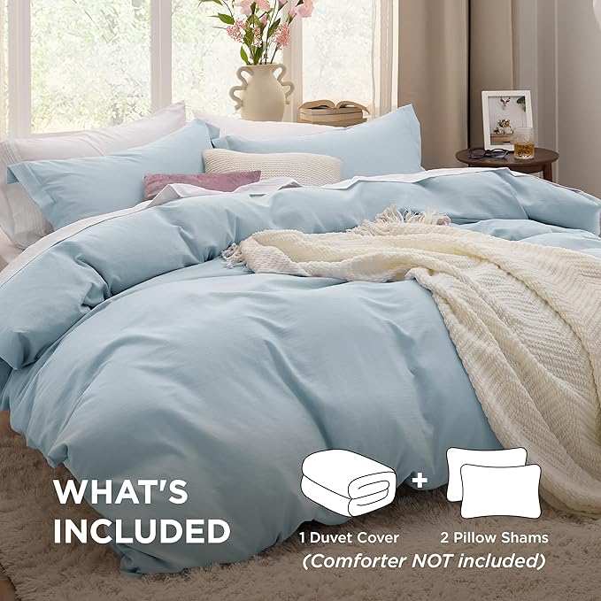 Bedsure Sky Blue Duvet Cover King Size - 3 Pieces Prewashed Cotton-Like Polyester Extra Soft Bedding Set, Includes 1 Duvet Cover 104x90 Inches with Zipper Closure & 2 Pillow Shams, No Comforter