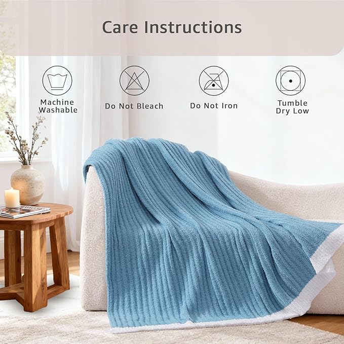 WRENSONGE Striped Throw Blanket, Blue Soft Cozy Fluffy Warm Hand Made Throw Blankets for Couch, Sofa, Chair, Bed, Camping, Picnic, Travel Lightweight Bed Blanket - 60"*80"