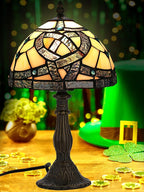 KY&BOSAM Tiffany Table Lamps Irish Celtic Stained Glass Lamp17500 Lumens UL Style Light Shade +E26 Bulb Holder+ Metal Base 8*8*14Inch Family Bedroom Living Room Office Memory St Patrick's Day Decor
