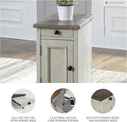 Signature Design by Ashley Bolanburg Farmhouse Chair Side End Table, 2 USB Ports, Pull-out Tray, Wood, 14" W x 24.25" D x 23" H, Antique Cream & Brown