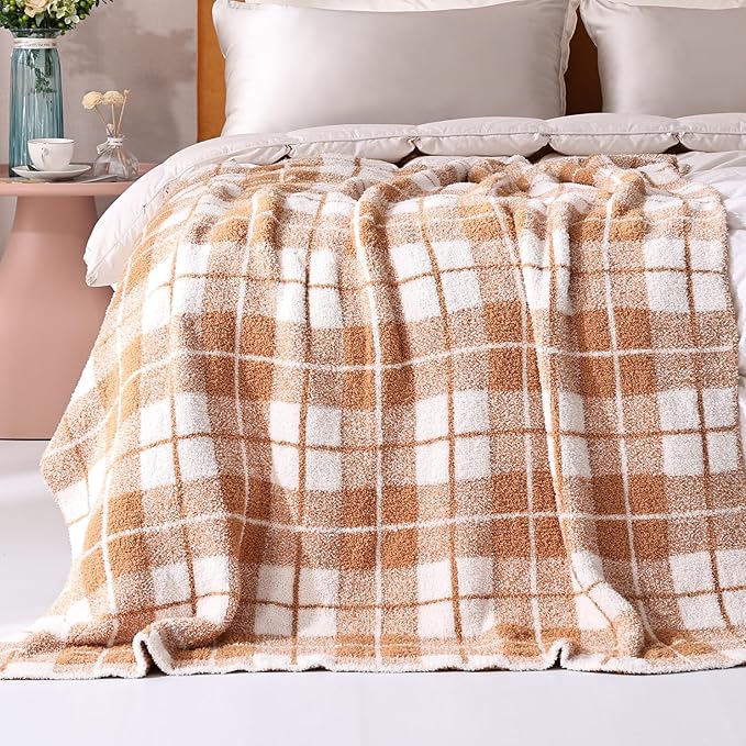 Panku Plaid Blanket, Ultra Soft Cozy Throw Blanket, Warm Fluffy Burnt Orange Throw Blanket for Couch and Sofa (50x60 Inches, Burnt Orange)