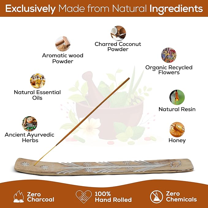 Satya Myrrh Incense Sticks, Bng 15gmx12 Pack With Raajsee Incense Holder Bundle, Nagchampa Natural