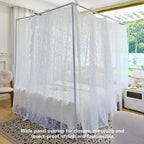 AIKASY Elegant Lace Princess 4-Poster Bed Canopy Mosquito Net - Romantic Wedding Bridal Bedroom Decor, Kids Room Bed Curtain for Women Adults - (White-3,King)