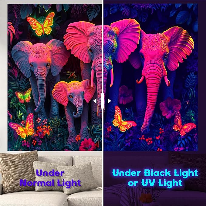 NYZE Elephant Tapestry for Bedroom, Glow in the Dark Room Decor Wall Tapestries, Cool Galaxy Planet Wall Hanging, Wall Hanging for Gamer Room Dorm Living Room 79in×59in