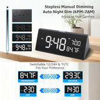OhM-ega Wooden Digital Alarm Clock, Electric Clocks with Dual USB Port, Large Numbers, Temperature Display, Brightness Dimmer, Sound-Activated Display, Snooze, 12/24H, Black