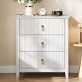 GarveeHome Wood Nightstand Fluted Dresser for Bedroom, 27.5" Wide 3-Drawer Bedside Tables, Modern Chest of Drawers, Storage End Table Living Room, Hallway, Entryway, White