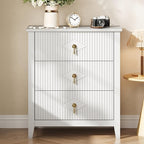 GarveeHome Wood Nightstand Fluted Dresser for Bedroom, 27.5" Wide 3-Drawer Bedside Tables, Modern Chest of Drawers, Storage End Table Living Room, Hallway, Entryway, White