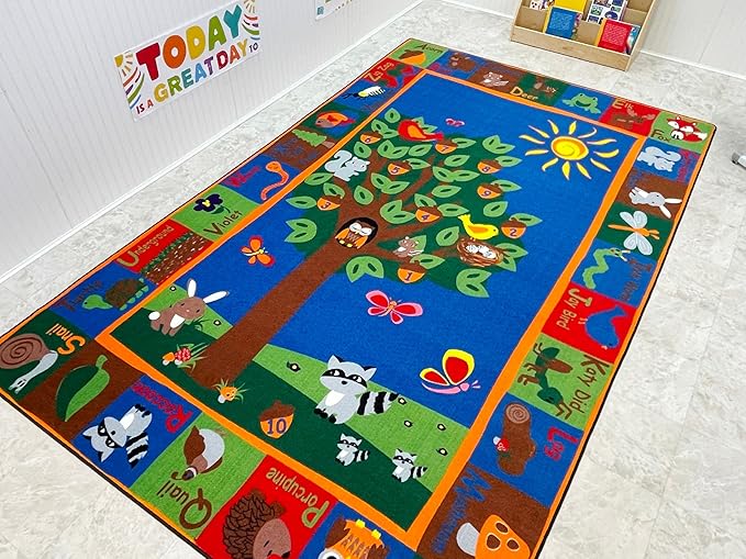 KIDCARPET.COM Forest Fun Rectangle Classroom Rug | Bordered Area Rug for Preschool Daycare Learning, 7'6" x 12'