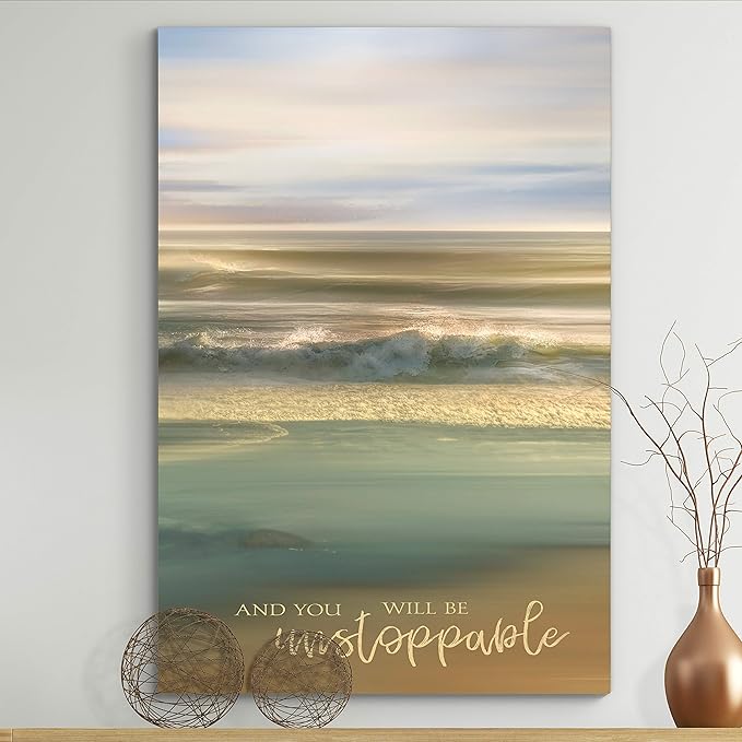 Renditions Gallery Canvas Nature Wall Art Modern Paintings & Prints Decor Glowing Ocean Beach Inspirational Romantic Wall Hanging Artwork for Bedroom Dining Office Kitchen - 12"x18" LT06