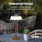 Solar LED Outdoor Table Lamp Waterproof, 3 Level Dimmable Desk Night Light, Portable Cordless USB Rechargeable, for Home/Deck/Patio/Garden (Wood Grain)