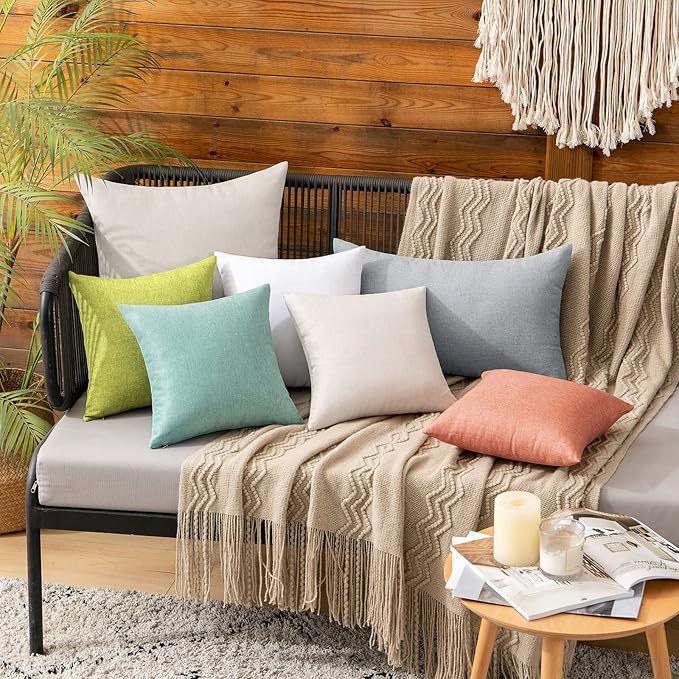 MIULEE Pack of 2 Decorative Outdoor Solid Waterproof Throw Pillow Covers Spring Faux Linen Garden Farmhouse Cushion Cases for Summer Patio Tent Balcony Couch Sofa 12x12 Inch Teal