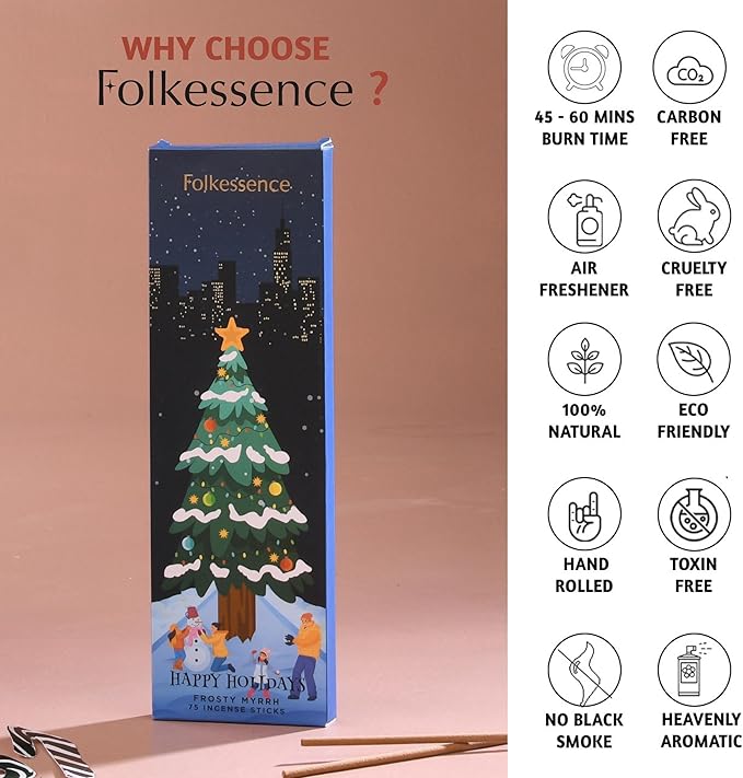 Folkulture Incense Sticks (75 Sticks) |8" Premium Myrrh Incense Sticks for Meditation, Aromatherapy,Relaxation Gifts | No Charcoal,Organic, Non Toxic, 45 Mins, Long Burning Insence-Sticks
