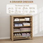 IDEALHOUSE Rattan Dresser for Bedroom, Chest of Dressers 37" Tall Dresser for Closet with 4 Rattan Drawers Chest with Clothes Storage Cabinet, Drawer Organizer for Bedroom, Living Room, Hallway
