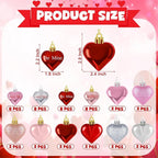48pcs Valentine Ornaments for Tree, Colorful Heart Shaped Ornaments, Glitter Valentine Tree Decorations, Heart Shaped Hanging Baubles for Valentines Wedding Party Decor