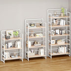 No Assembly Folding Bookshelf, 4 Tiers Collapsible Book Shelf for Home Office, Vintage Wood Foldable Bookcase Storage Organizer for Living Room Bedroom (Beige)