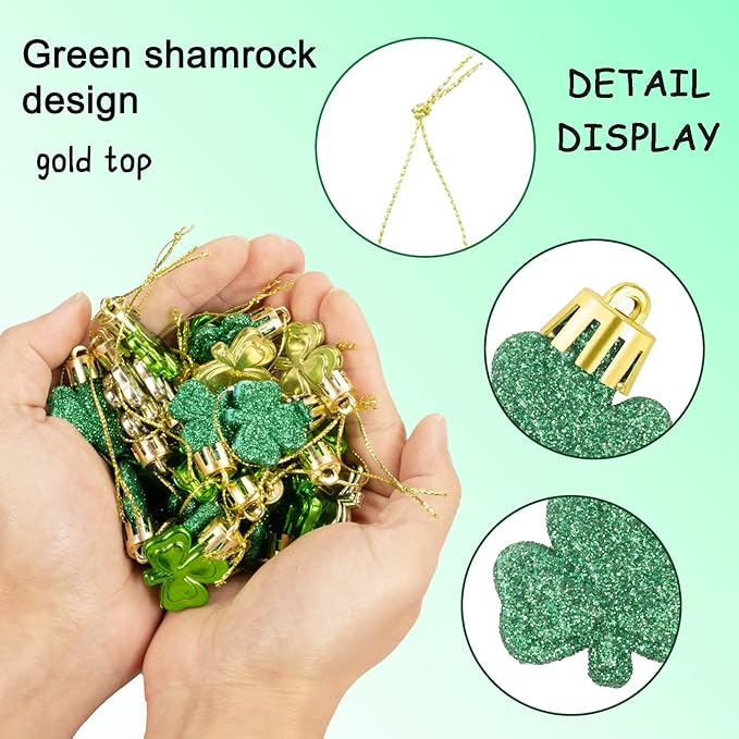St. Patricks Day Decorations Shamrock Ornaments - 30pcs St Patricks Day Tree Ornaments Clover Baubles for Irish Lucky St Patrick's Day Home Table Tree Party Hanging Decorations