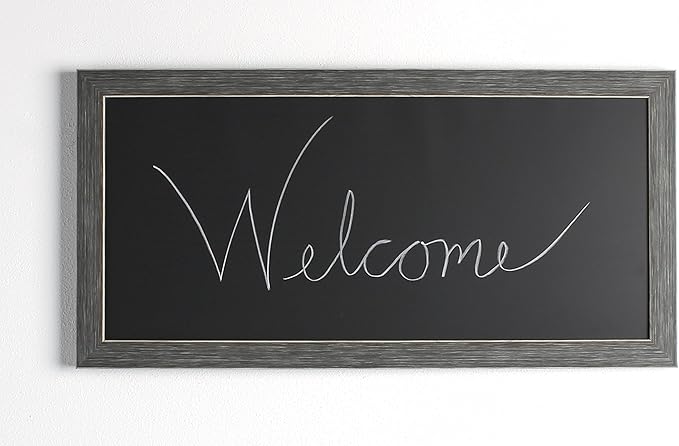 DesignOvation Wyeth Framed Magnetic Chalkboard, 13" x 26", Gray