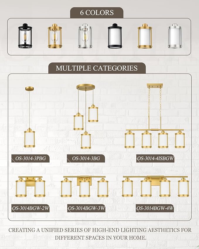 3-Light Brushed Gold Bathroom Light Fixtures with Milk Frosted Glass, 21" Modern Bathroom Vanity Lighting Fixtures Over Mirror with Metal Cage, Wall Sconce Lights for Bath, E26, OS-3014BGW-3W