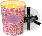 HomeLights Scented Candles | Large Jar 34 Oz Natural Soy Candle | 130 hrs Long-Lasting with 3 Wicks | Bohemian Natural for Home Decor | Gifts for Mom & Women, Coral Paradise