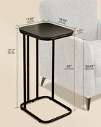 C Shaped End Table, 27 Inches High Small Side Table for Sofa and Bed, Couch Table That Slides Under, Tall Tv Tray Table for Living Room, Bedroom, Metal Frame, Ebony Black