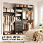 Flrrtenv 8FT Closet System, 96'' Closet Organizer System with 3 Hanging Rods, Wall Mount Bedroom Wardrobe with 3 Drawers Walk-in Closet, Adjustable Cloth Garment Rack from 5 to 8FT (Cut to Fit), Black