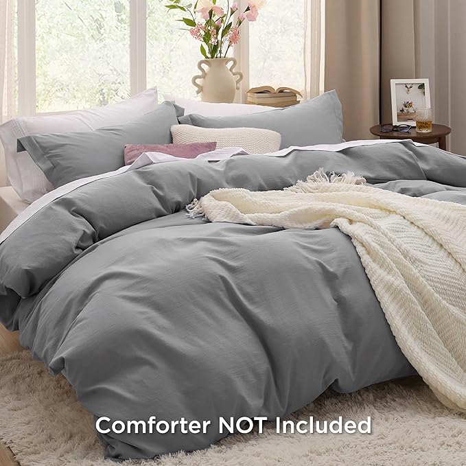 Bedsure Grey California King Duvet Cover - Prewashed Cotton-Like Extra Soft Bedding Set, Includes 1 Cal King Duvet Cover 104x98 Inches with Zipper Closure & 2 Pillow Shams, Comforter Not Included