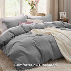 Bedsure Grey California King Duvet Cover - Prewashed Cotton-Like Extra Soft Bedding Set, Includes 1 Cal King Duvet Cover 104x98 Inches with Zipper Closure & 2 Pillow Shams, Comforter Not Included