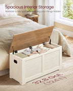 VASAGLE Storage Chest, Storage Bench with 2 Safety Hinges, Farmhouse Style, 15.7 x 39.4 x 18.1 Inches, for Entryway, Bedroom, Living Room, Honey Brown and Rustic White ULSB061WJ02S