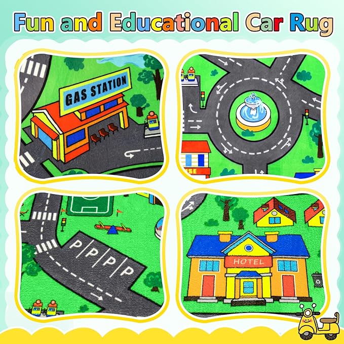 Road Car Rug,City Road Rug for Kids,4x6 Ft Kids Floor Play mat,and Car Carpet Play Mat with Realistic Colors – Perfect for Children and Non-Slip for Classroom,Playroom and Bedroom
