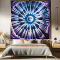 Ambesonne Trippy Tapestry Queen Size, Indigo Tones Outer Space Featuring Moon with Psychedelic Abstract Woods, Wall Hanging Bedspread Bed Cover Wall Decor, 88" X 88", Pale Fuchsia Sea Blue